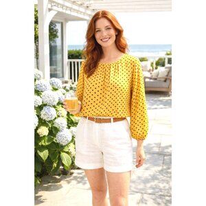 Tommy Hilfiger Large Yellow Polka Dot Scoop Neck Long Sleeve Bubble Blouse Retro